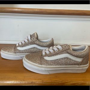 Vans Old Skool, Rose Gold Glitter, Lace Up, Little Girl Size 13
